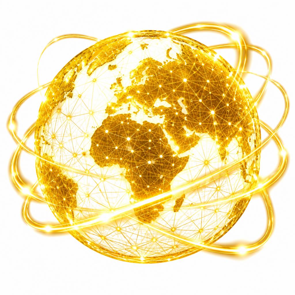 Golden globe of connected nodes representing worldwide Binance account delivery